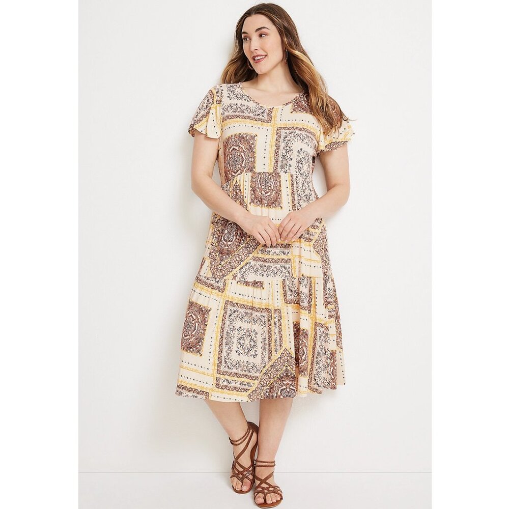 Maurices Yellow Cottagecore Patchwork Midi Dress 2X